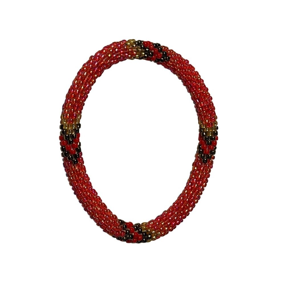 Sashka‎ Bracelet Handmade Bohemian Chic Crochet Beaded Roll-On Red Gold Brown 3"
